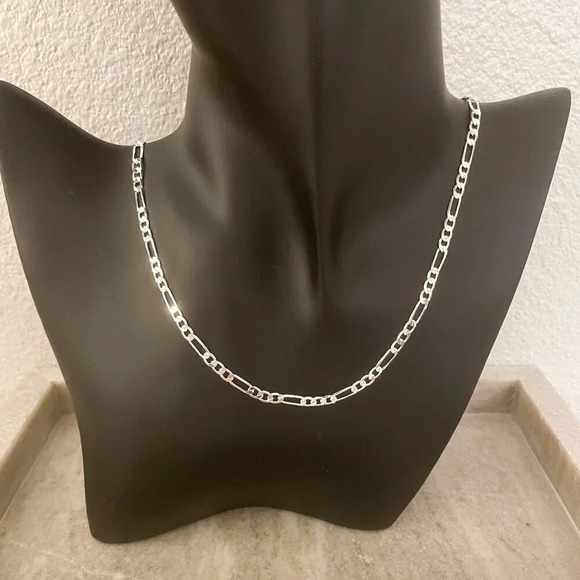 925 Sterling Silver Figaro Chain Necklace Flat Link Necklace 4 MM Links - Picture 6 of 7